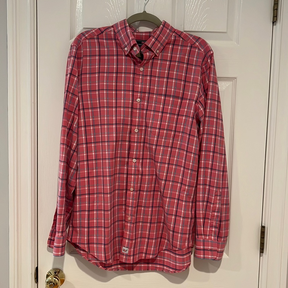 Vineyard vines Murray Shirt size medium - pink with blue and white stripes